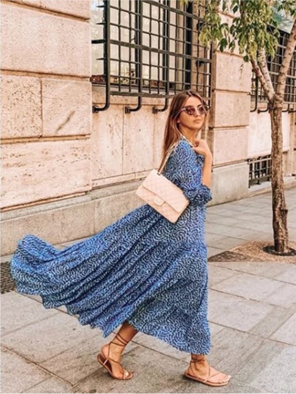 Zara Women’s Blue Printed Maxi Dress - Casual Flowing Summer Dress